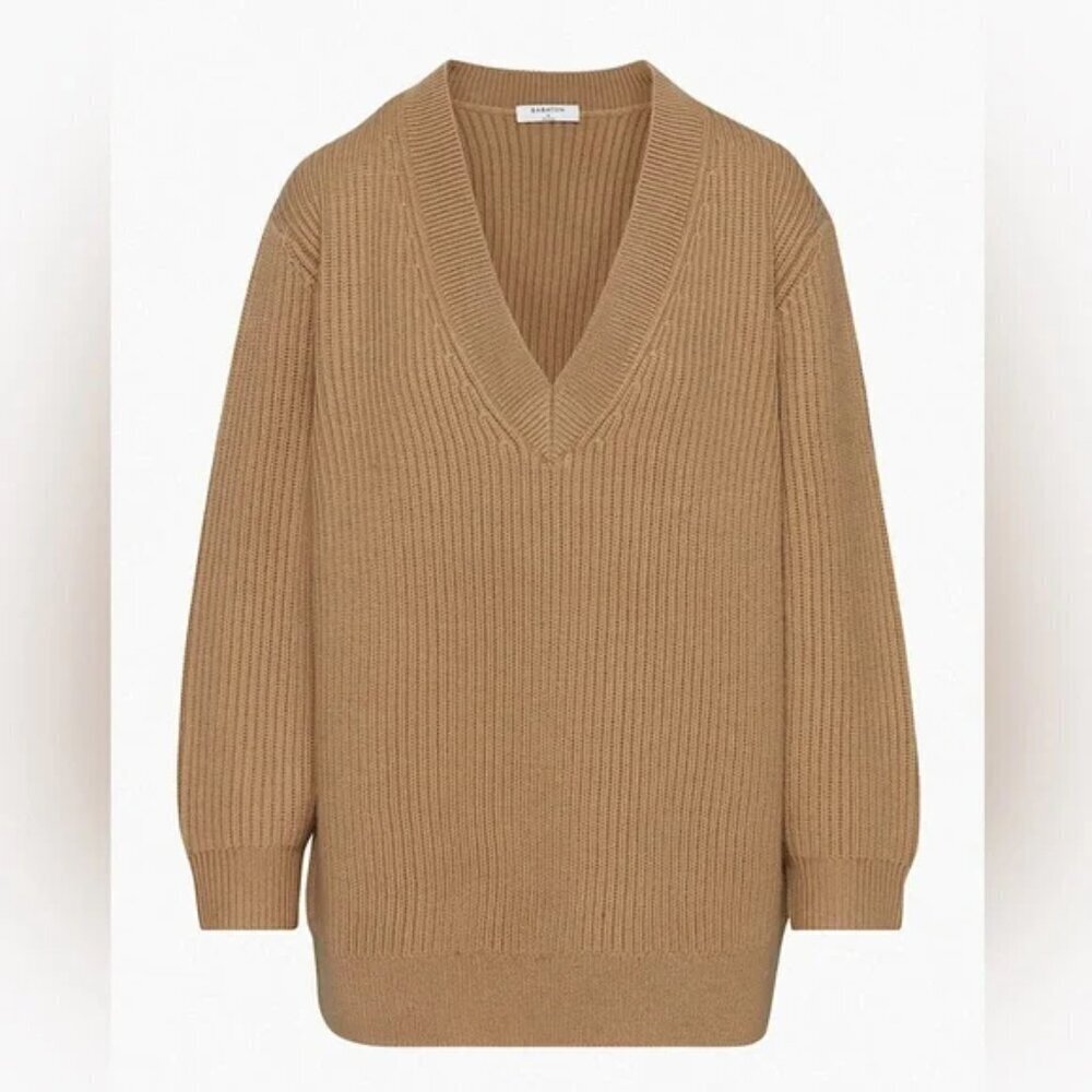 Aritzia Babaton Roger Merino Wool Sweater Camel Tan Size Medium